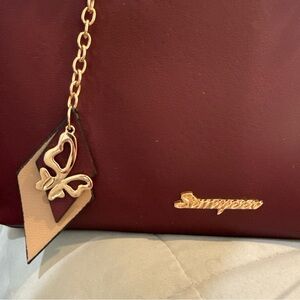 Burgundy Shoulder Bag with Gold Chain